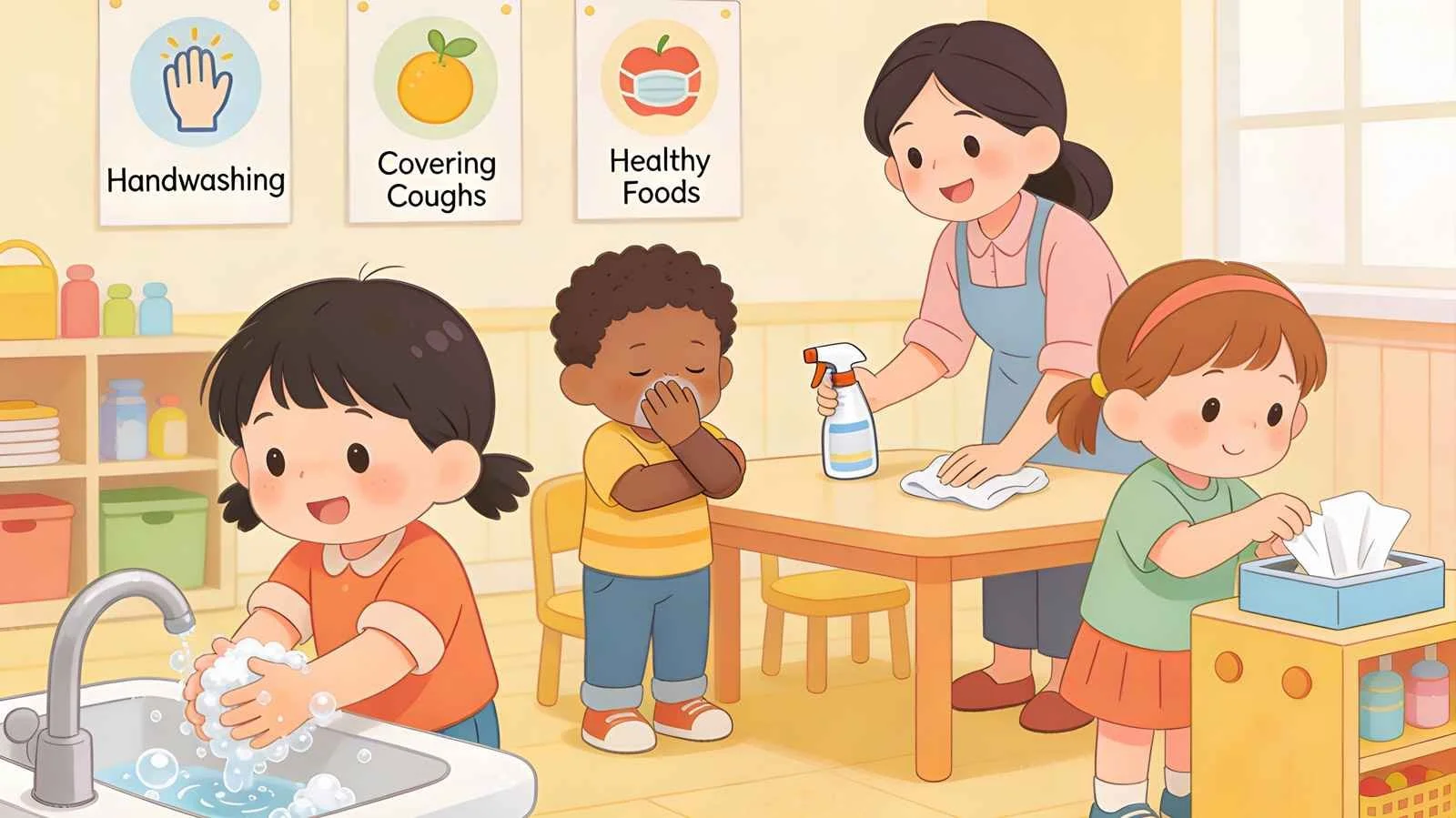 kids in daycare practicing safe health routines