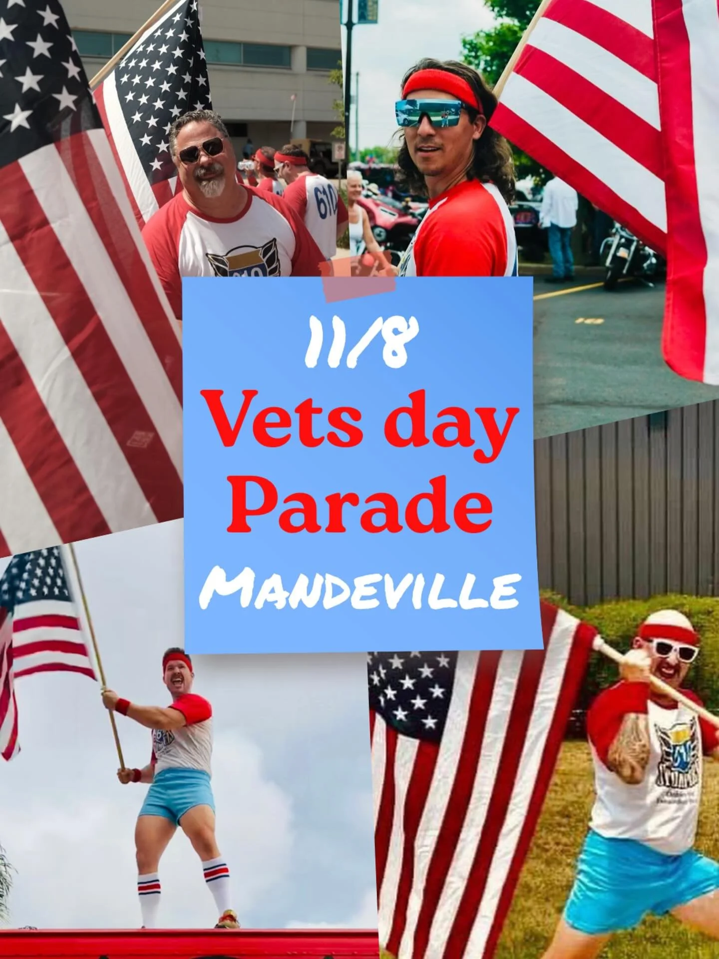 We hope to see everyone today in Mandeville for the Veterans Day parade! 11am❤️💙🇺🇸🕺🏽