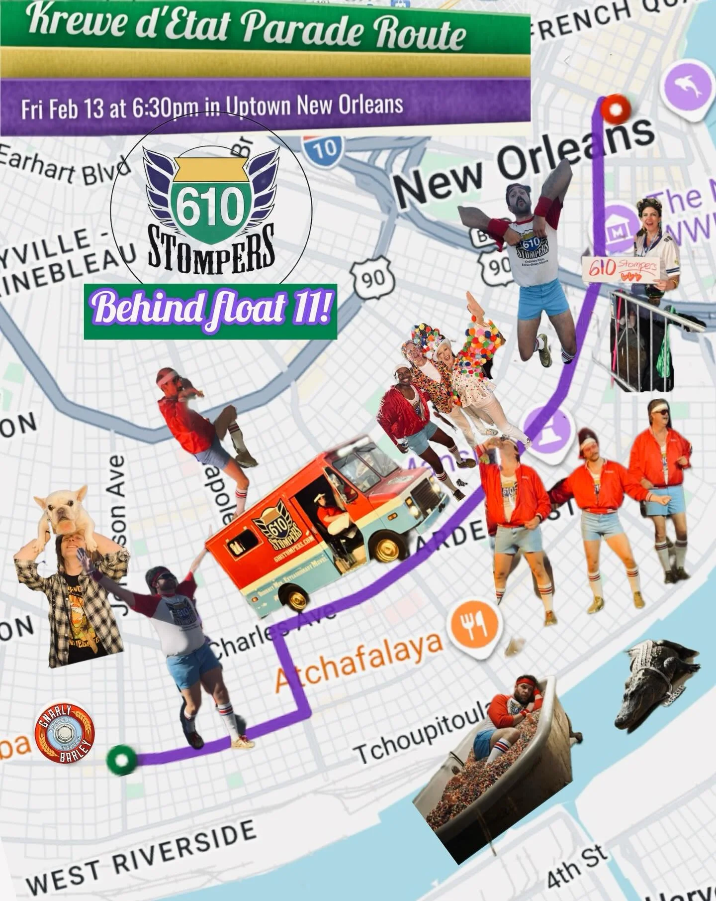 Keeping the party going tonight behind float 11 in Krewe d&rsquo;Etat! And the 610 Stompers last parade is Thoth Sunday!! Let&rsquo;s dance!😎🕺🏽❤️🩵