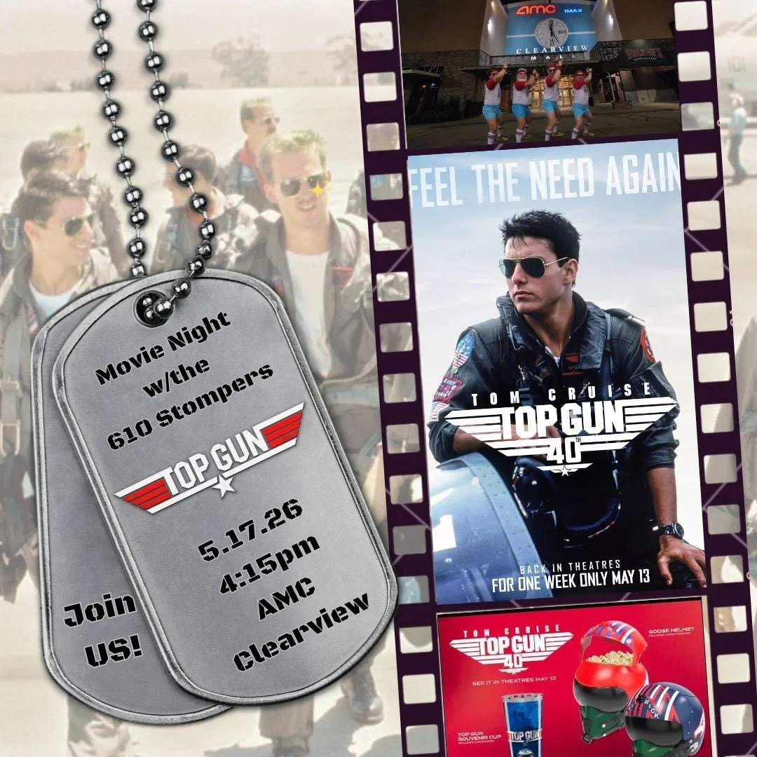 This Sunday, 5/17, at 4:15pm the Stompers are headed to AMC Clearview to catch the 40th anniversary showing of Top Gun because with &lsquo;Stomp Gun&rsquo; Ball Crawl coming up&hellip; it&rsquo;s basically mandatory training.

Time to refresh the imp