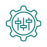 Icon of a gear with three sliders inside representing settings or adjustments