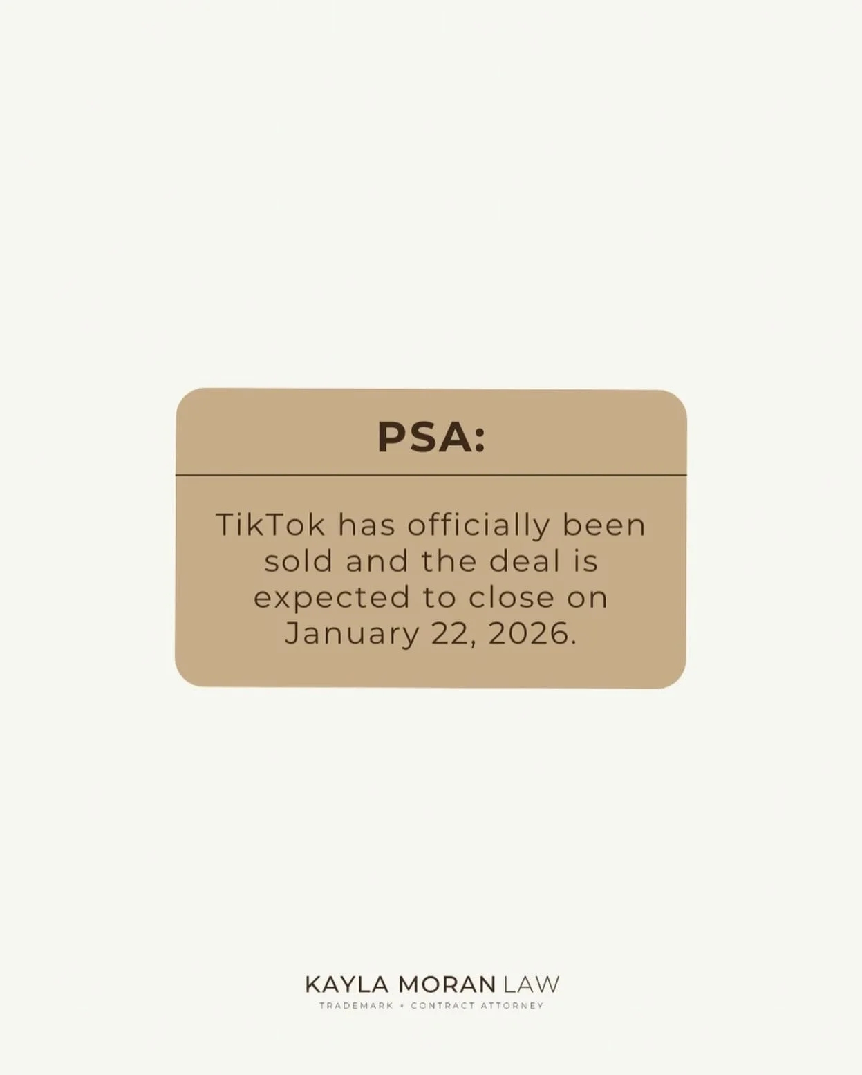 PSA for creators:

TikTok has reportedly been sold, to a group of majority American investors, lead by Oracle, Silver Lake and Abu Dhabi based group MGX, with the deal expected to close by January 22, 2026. 

ByteDance will retain 20% which satisfied