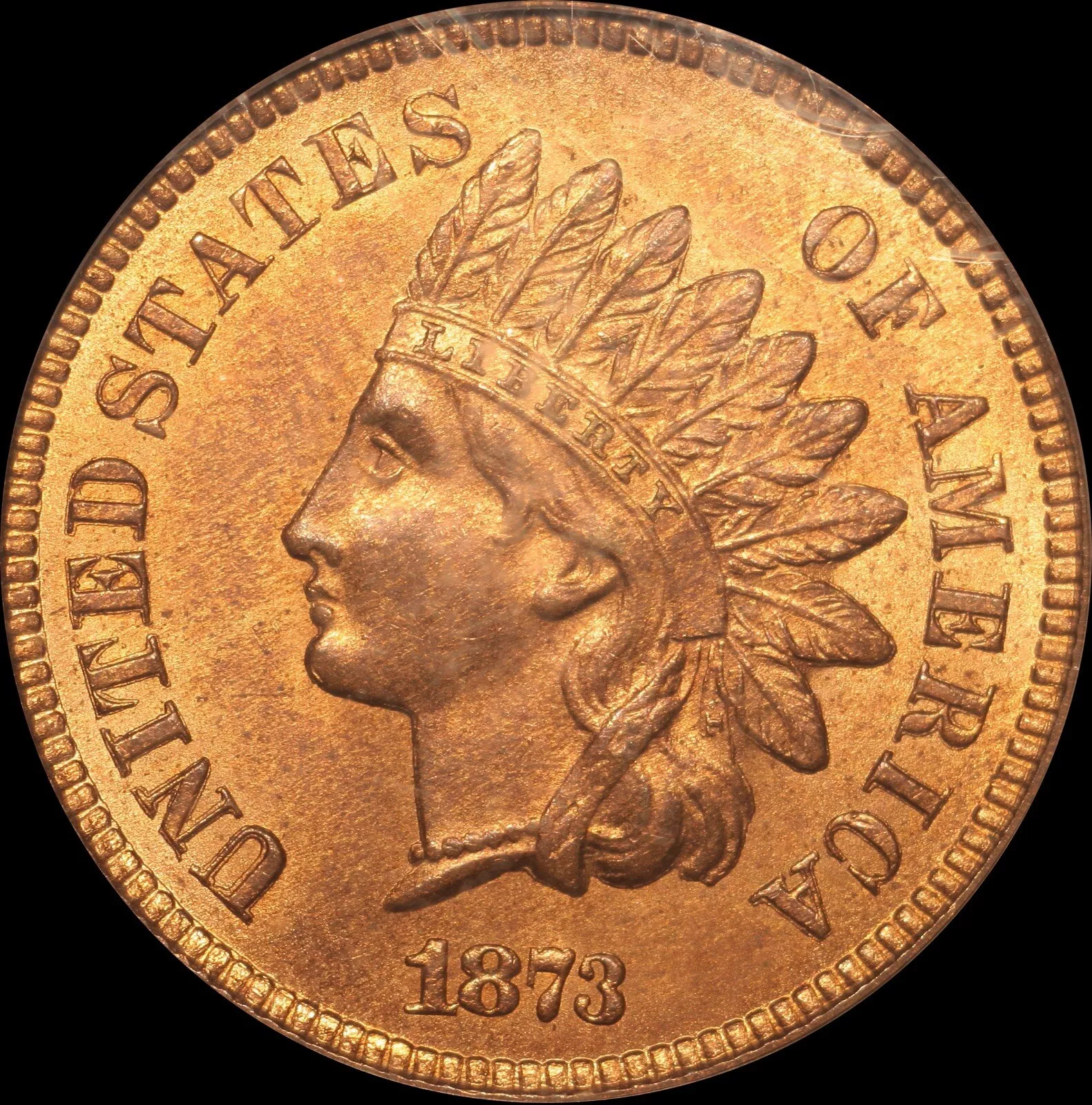 1873 1c Indian Head Cent Open 3 PCGS MS 64 RD CAC & PS *Difficult in RD ...
