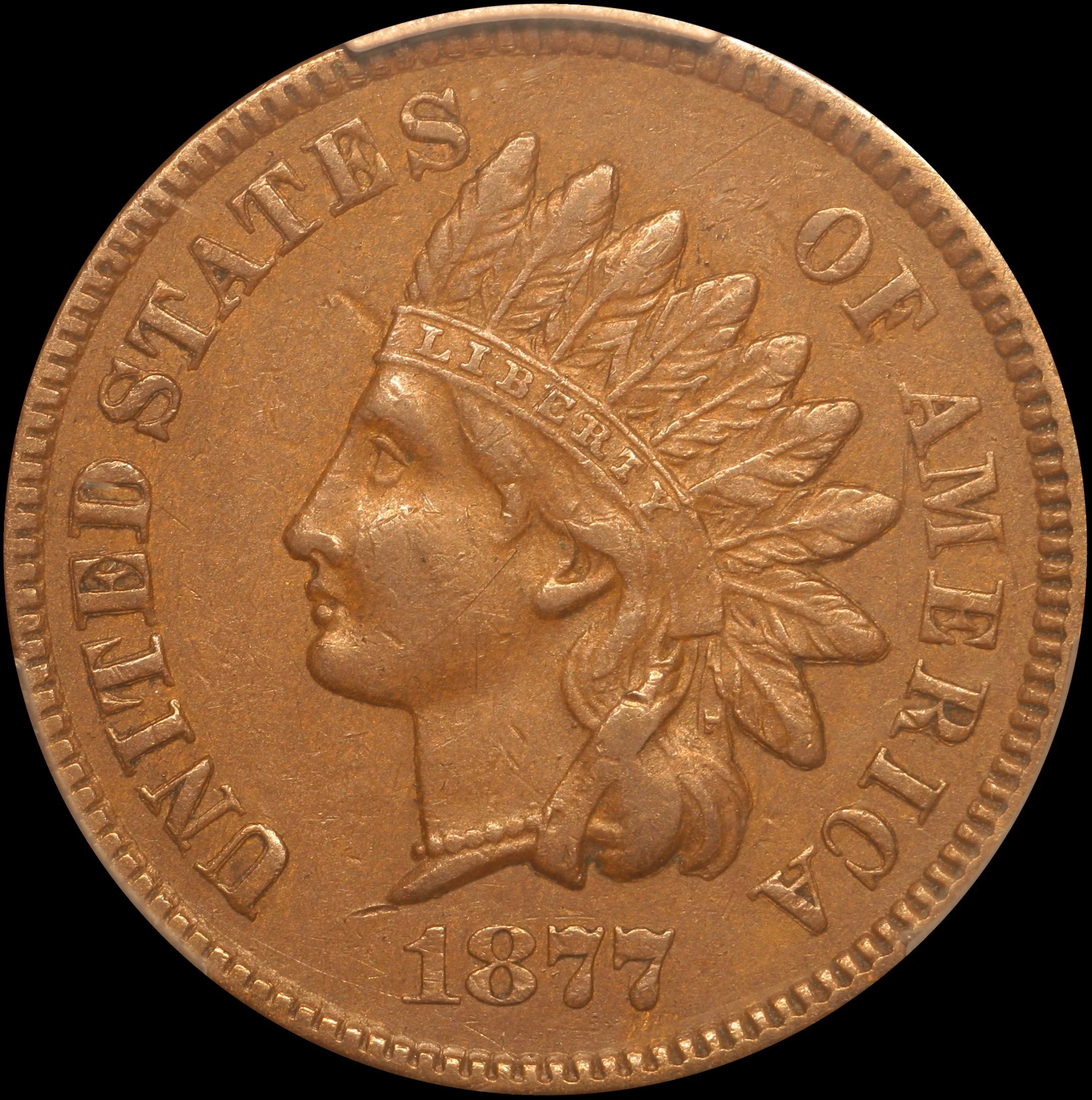 1877 1c Indian Head Cent PCGS XF 45 CAC Die 2 Premium Example