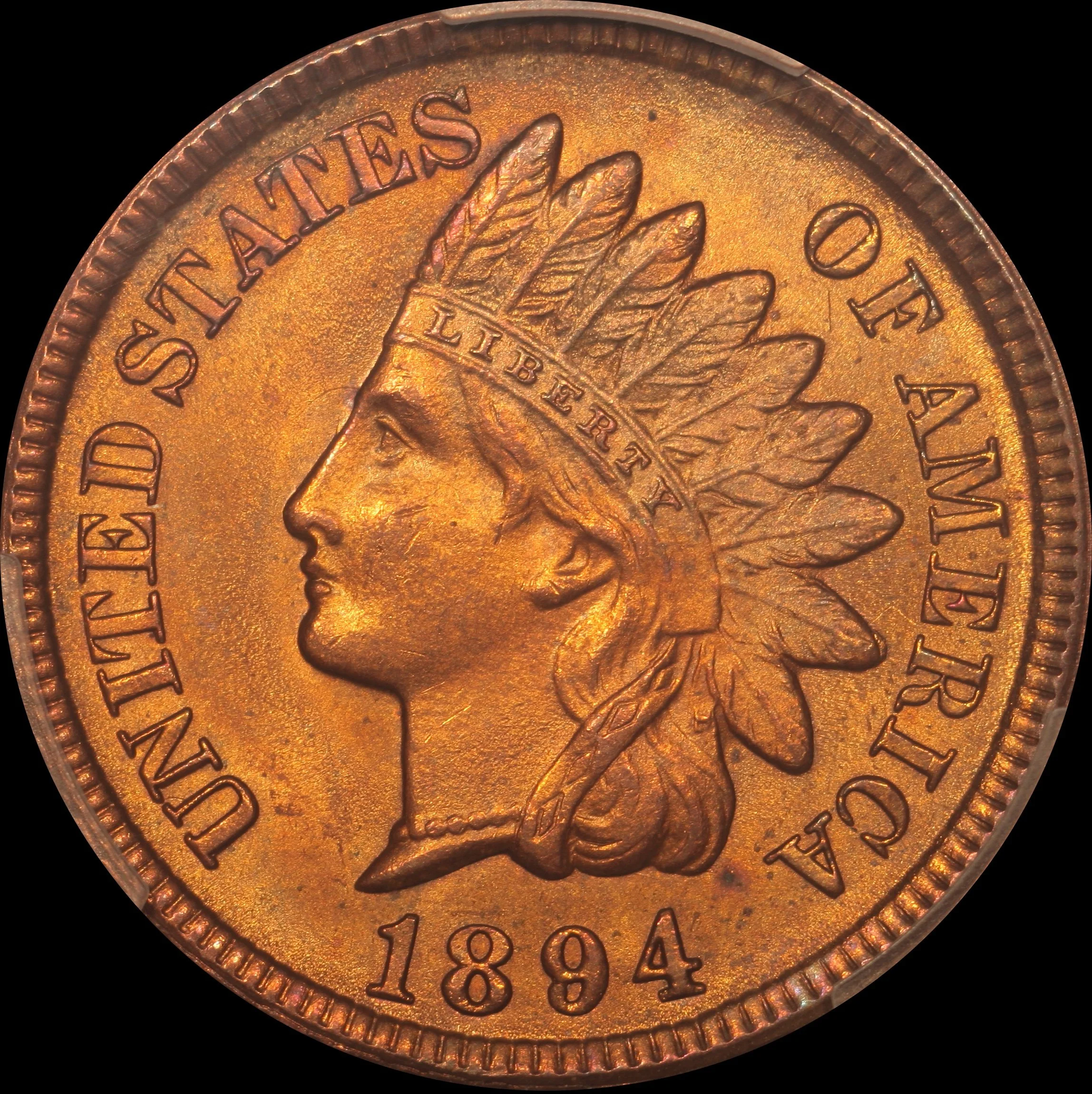 1894 1c Indian Head Cent PCGS MS 64 RB