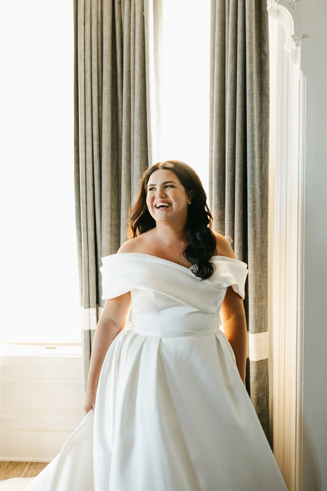 Bridal portrait in an off-the-shoulder wedding dress -Planned by COJ Events-Palm Springs Destination Wedding