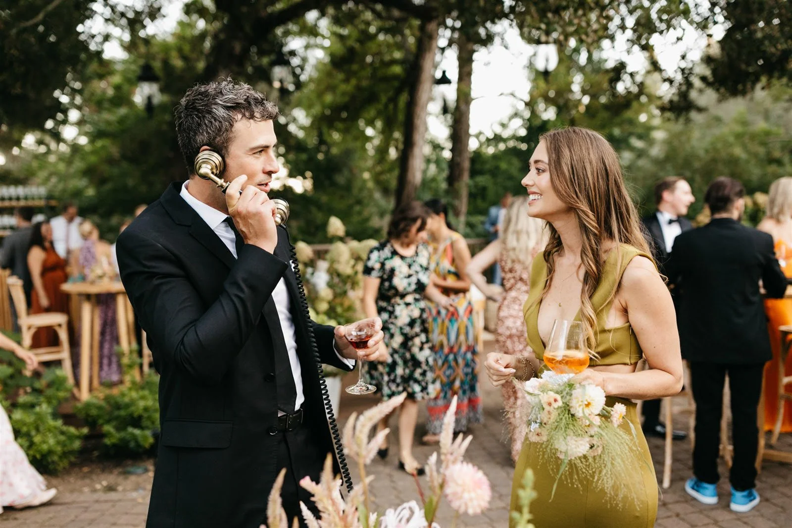 Guests enjoying cocktail hour on the grounds of The Madrona -Planned by COJ Events-Palm Springs Destination Wedding