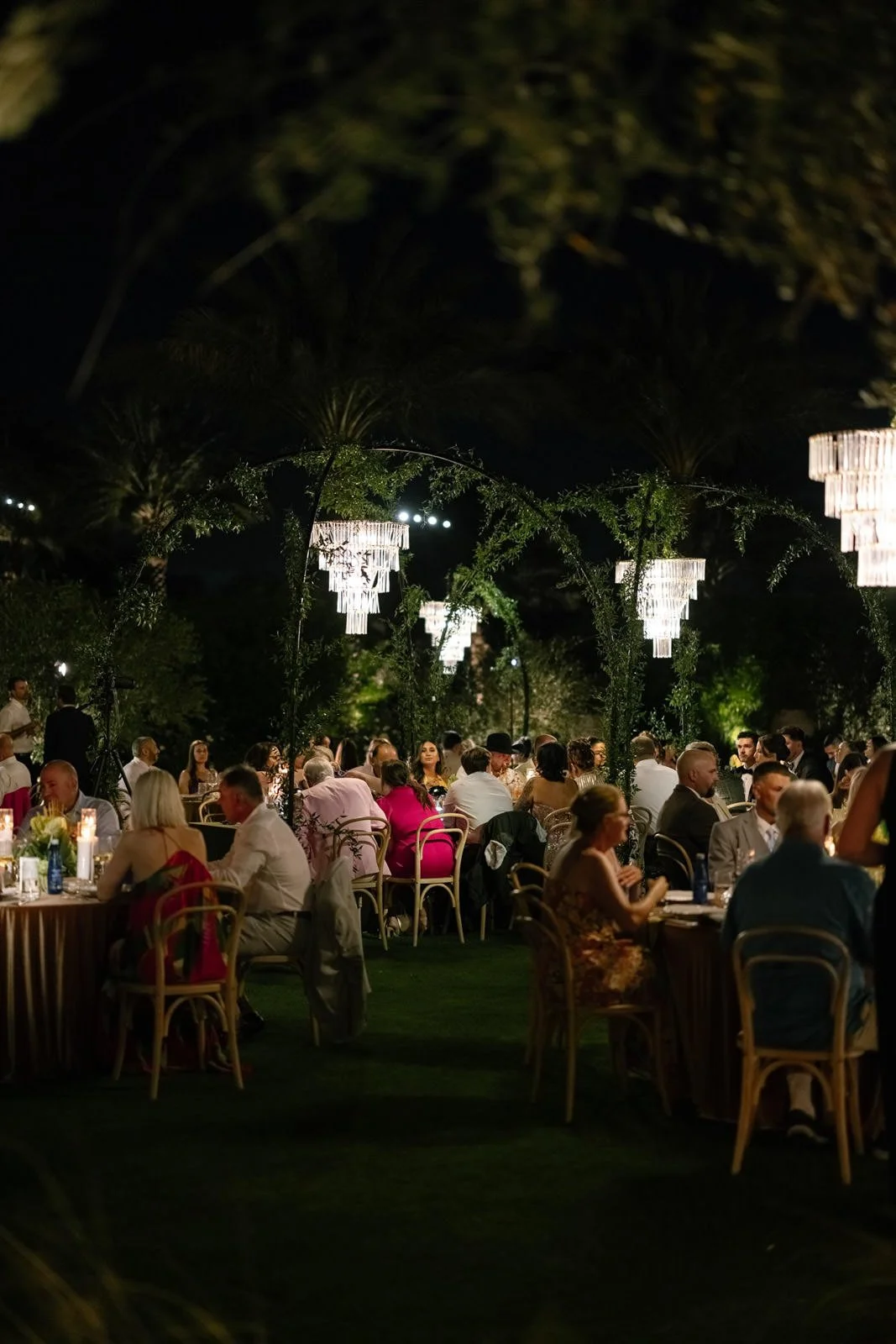Outdoor Cache Estate wedding reception dinner in Indio, CA, by Palm Springs wedding planner COJ Events