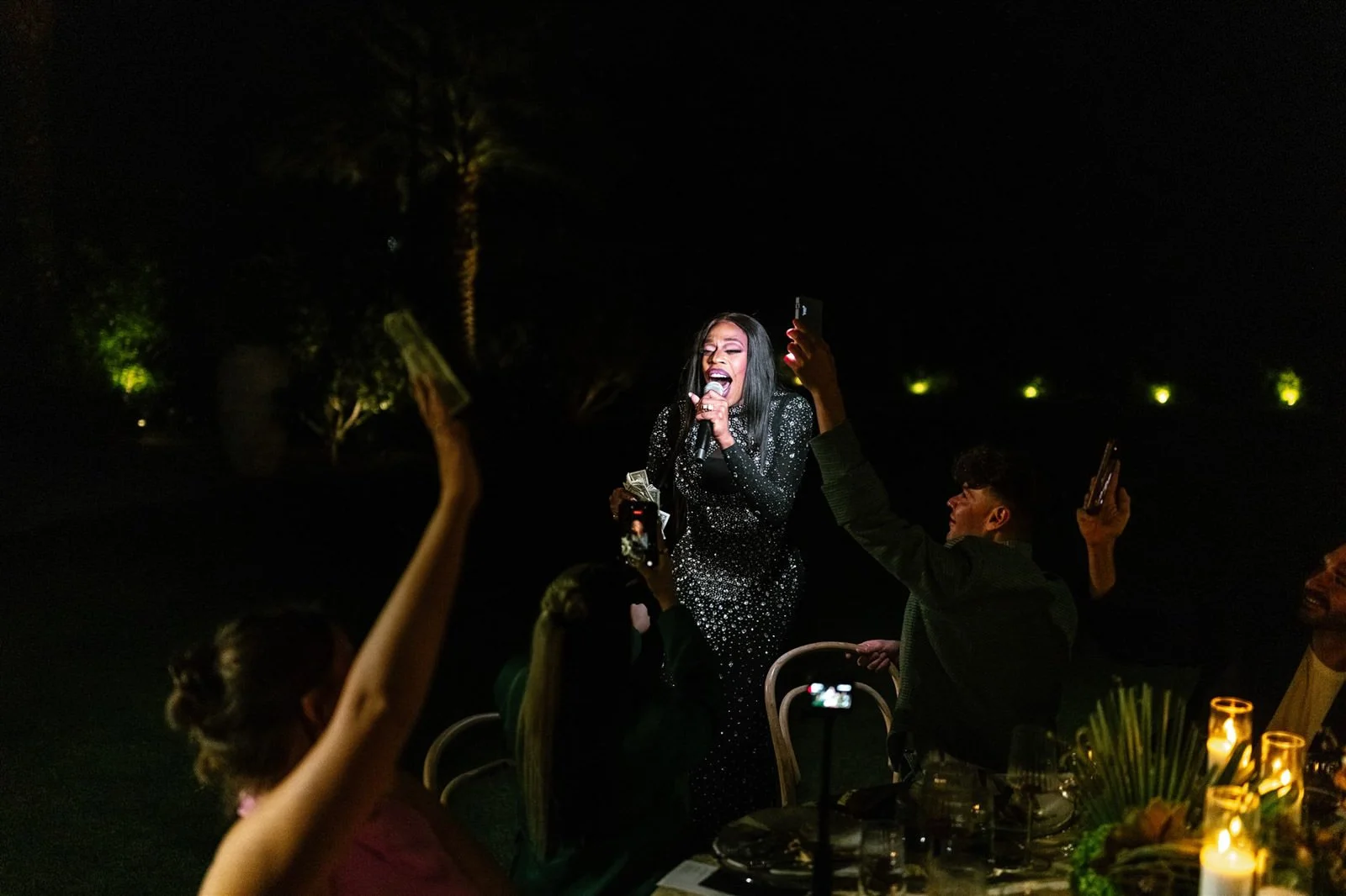 A drag queen performer at a Cache Estate wedding reception in Indio, CA, by Palm Springs wedding planner COJ Events
