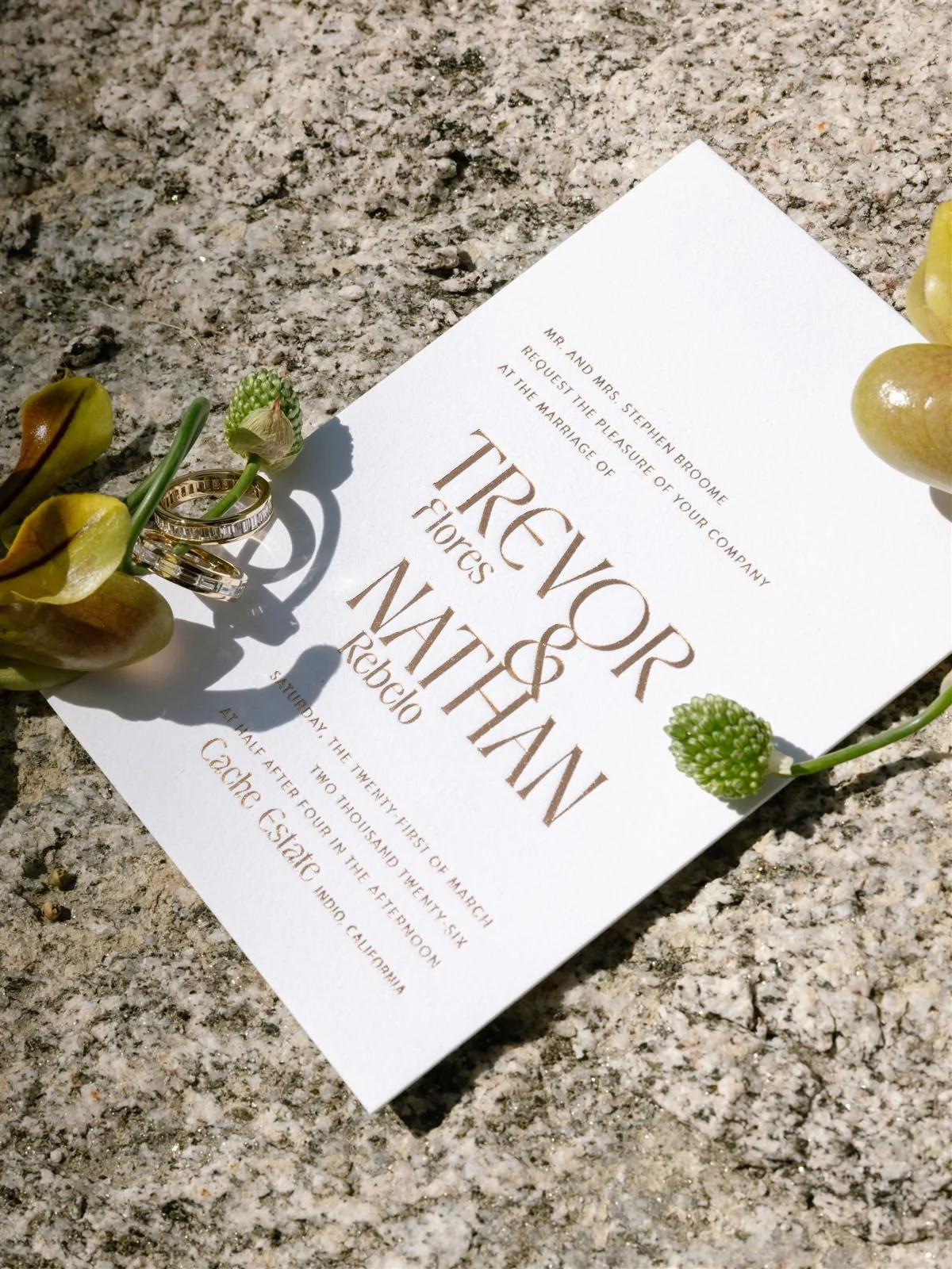 Wedding invitation for Cache Estate Wedding in Indio, CA, by Palm Springs wedding planner COJ Events