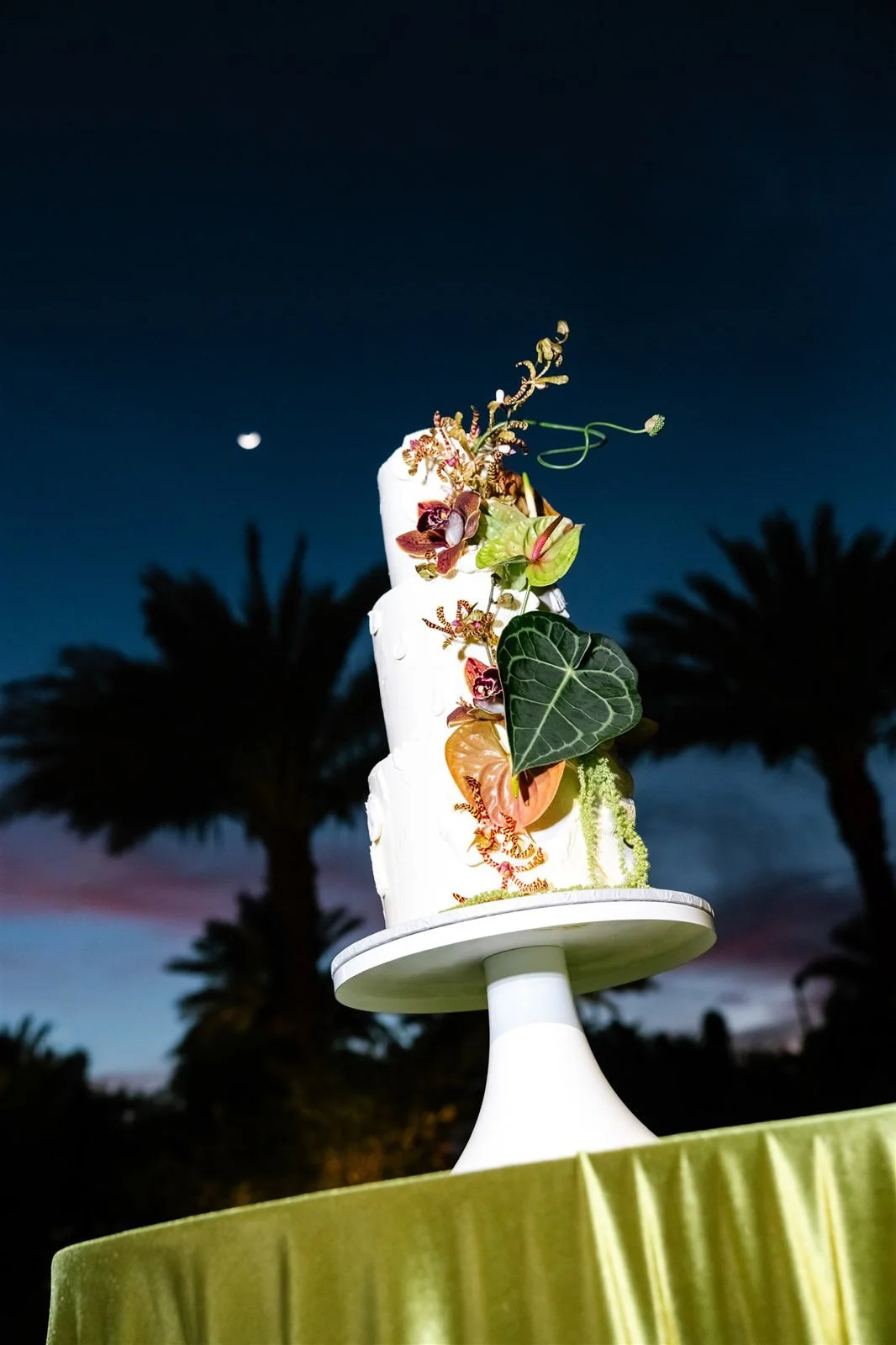 Tropical wedding cake at a Cache Estate wedding reception in Indio, CA, by Palm Springs wedding planner COJ Events