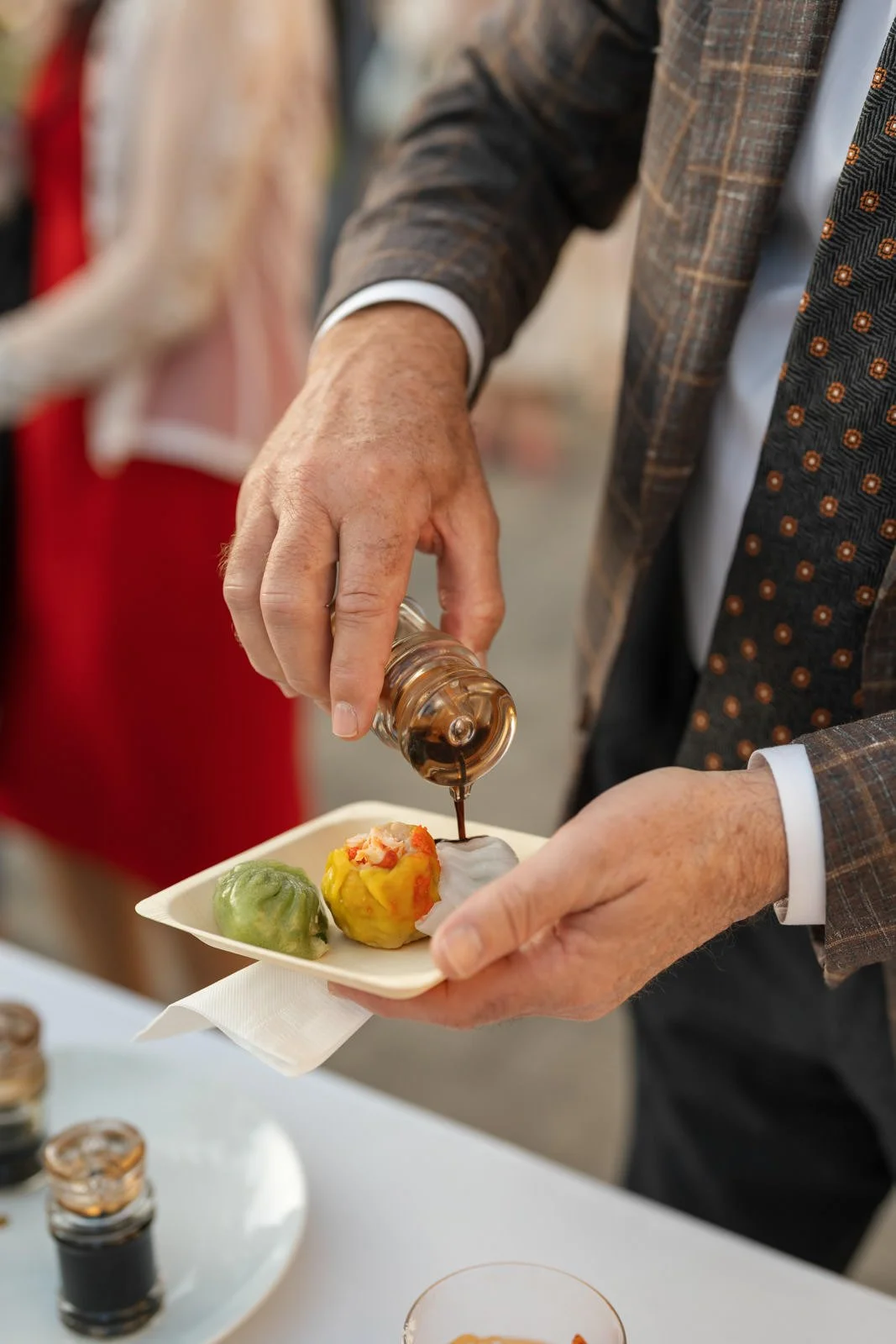 Dumplings being served at Cache Estate Wedding in Indio, CA, by Palm Springs wedding planner COJ Events