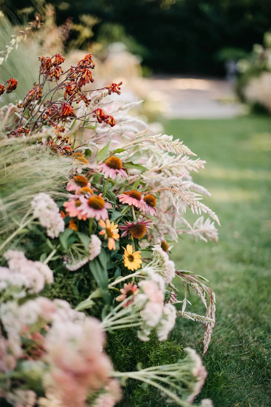 Florals of purple coneflower with a woodland vibe on the grounds of The Madrona -Planned by COJ Events-Palm Springs Destination Wedding