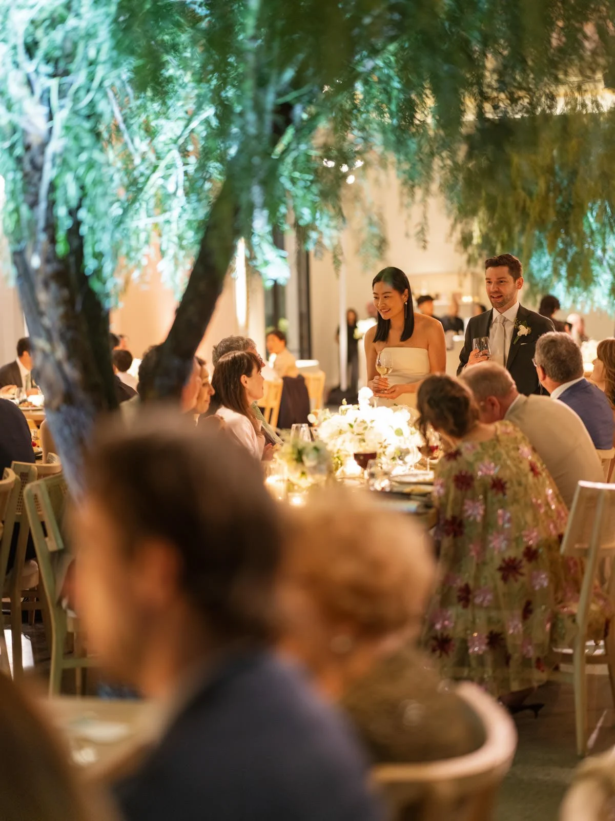Bride and groom mingling at Cache Estate wedding reception in Indio, CA, by Palm Springs wedding planner COJ Events