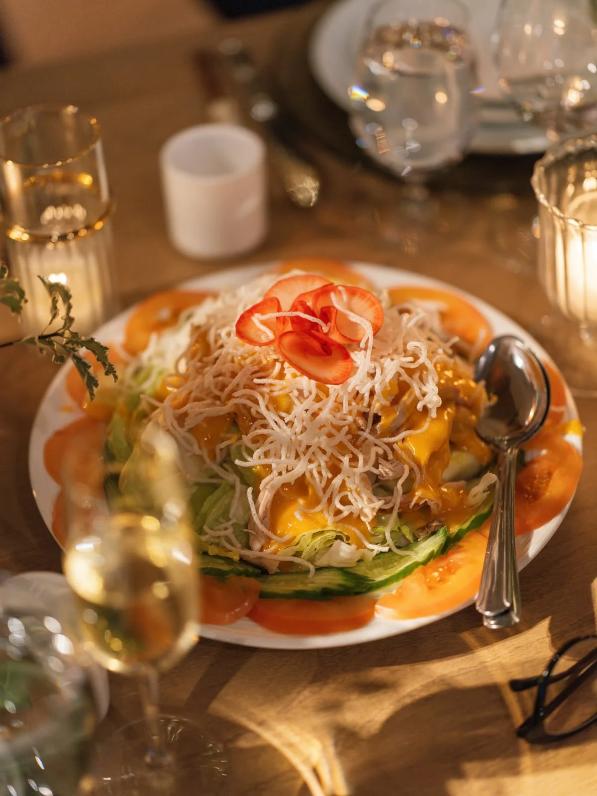 Beautiful dish at family style Chinese dinner wedding reception at Cache Estate in Indio, CA, by Palm Springs wedding planner COJ Events