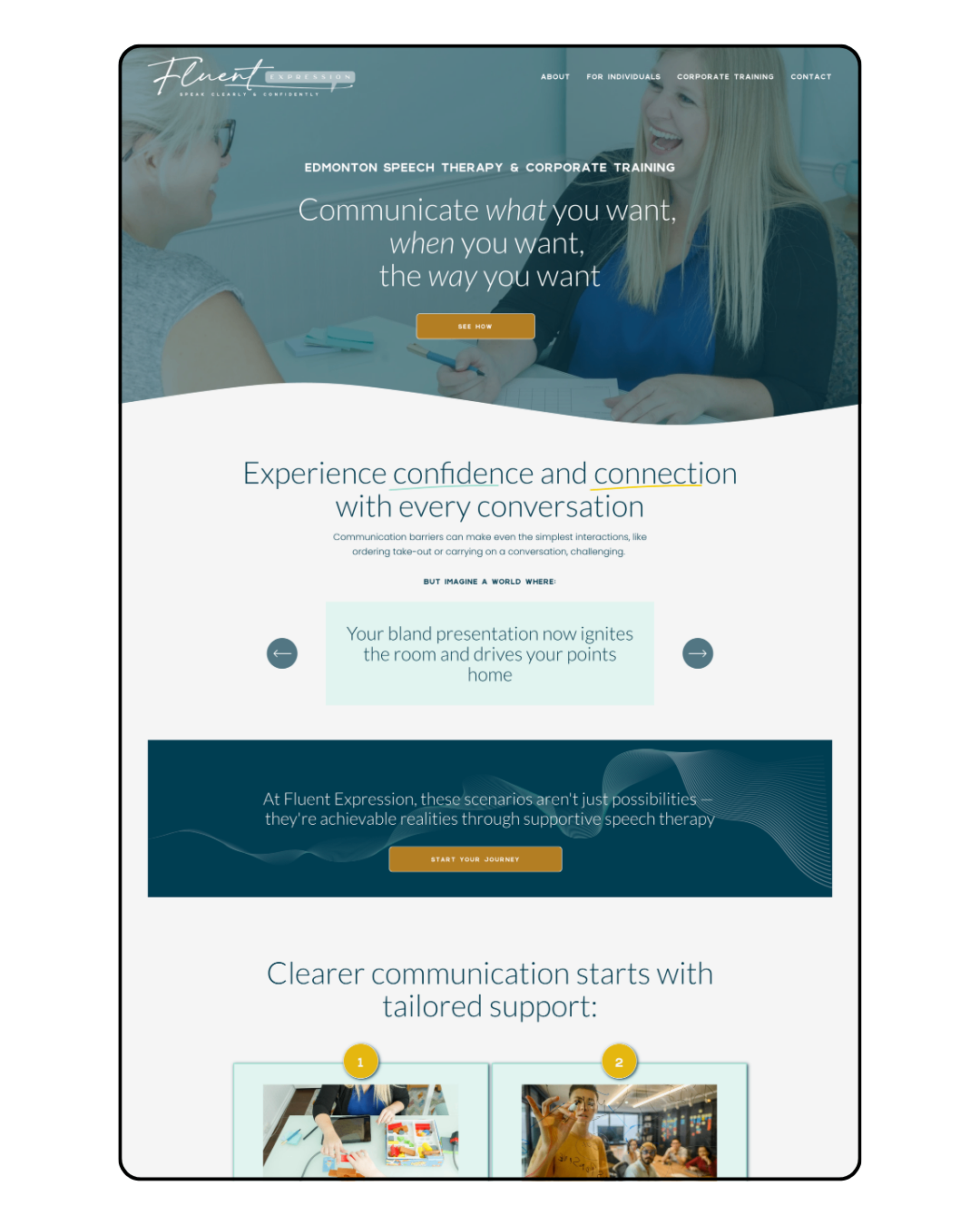 mockup of a website for an edmonton based speech therapist