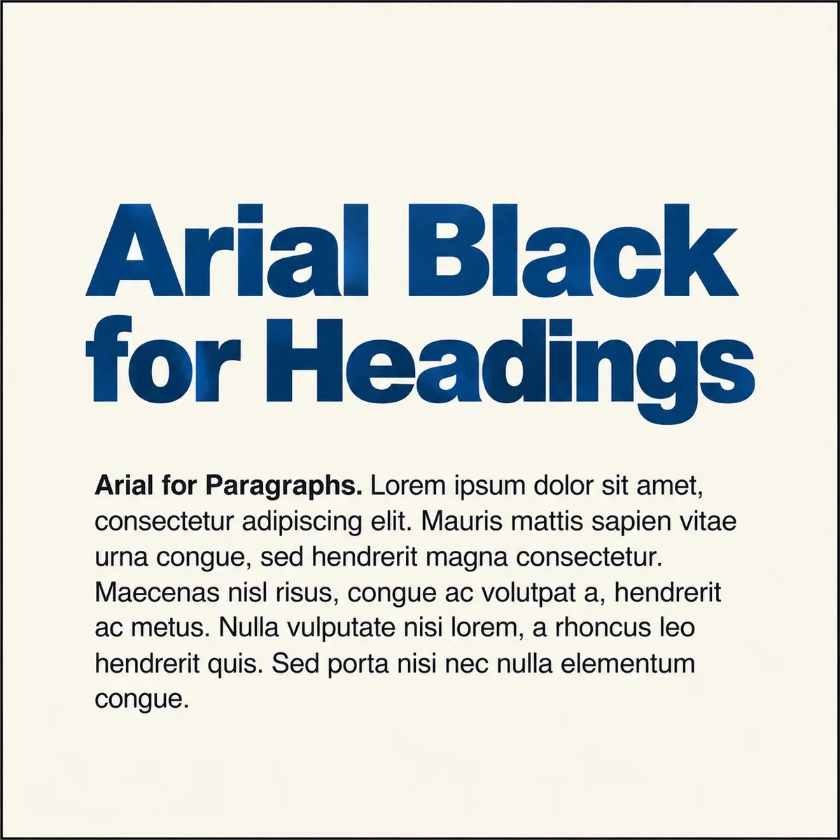 Arial Black and Arial font pairing sample with a bold blue heading on cream