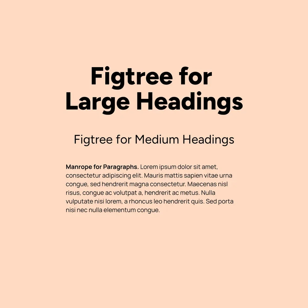 Figtree and Manrope font pairing specimen in black text on a soft peach background
