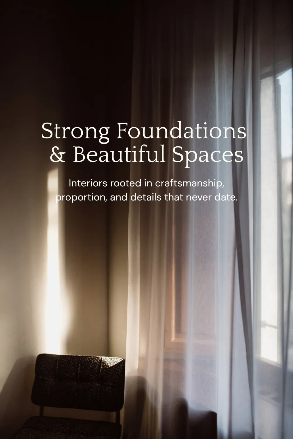 Classic Google font pairing of Quattrocento and DM Sans over sunlit sheer curtains and a chair