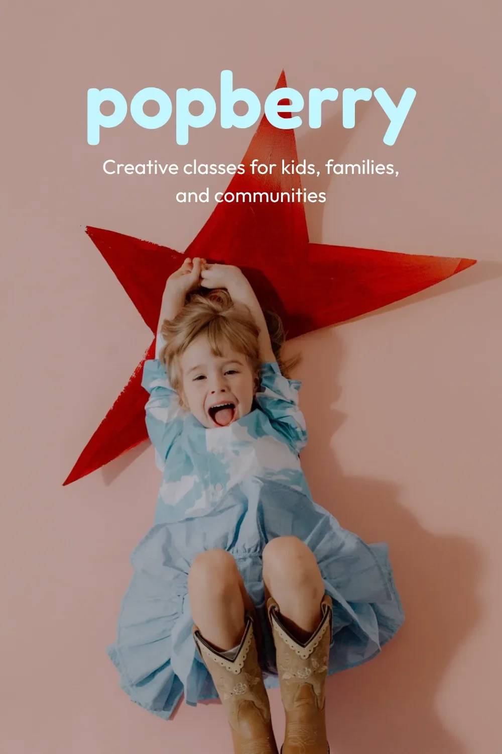 Fun Google font pairing of Fredoka Bold and Outfit over a laughing child beneath a painted red star