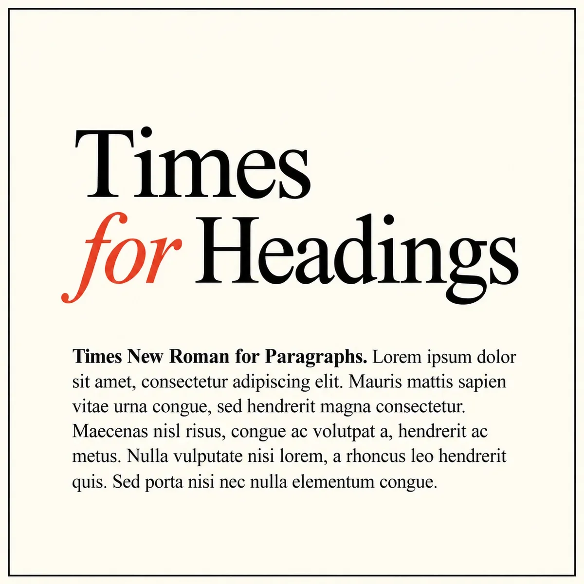 Times and Times New Roman font pairing sample on cream, with a red italic accent in the heading