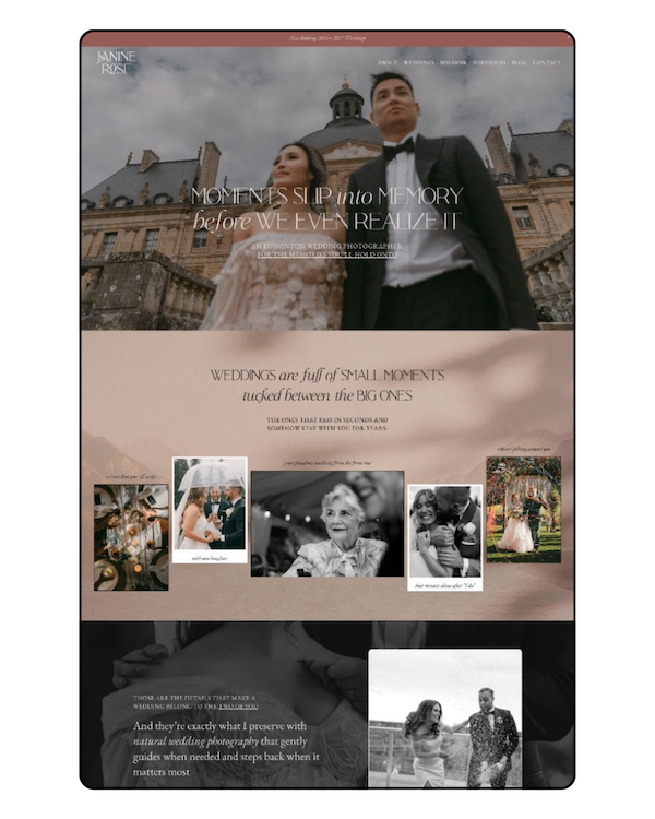mockup of a website for edmonton wedding phtographer janine rose