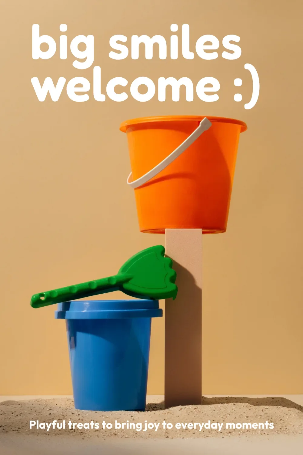 Fredoka Bold heading and Outfit google font pairing over orange and blue sand pails with a green rake