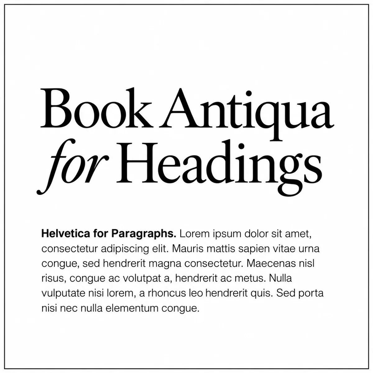 Book Antiqua and Helvetica font pairing sample in black text with an italic accent on white