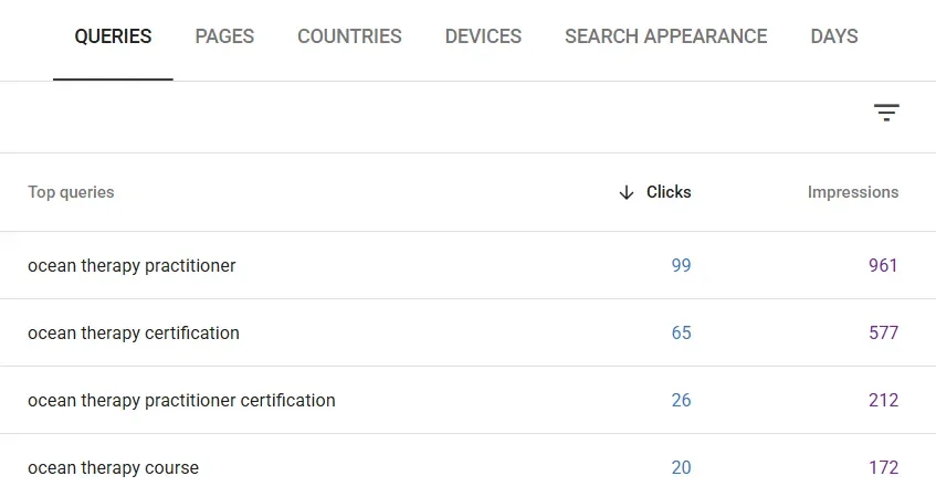 Google Search Console chart showing clicks and impressions growth after a custom website launch