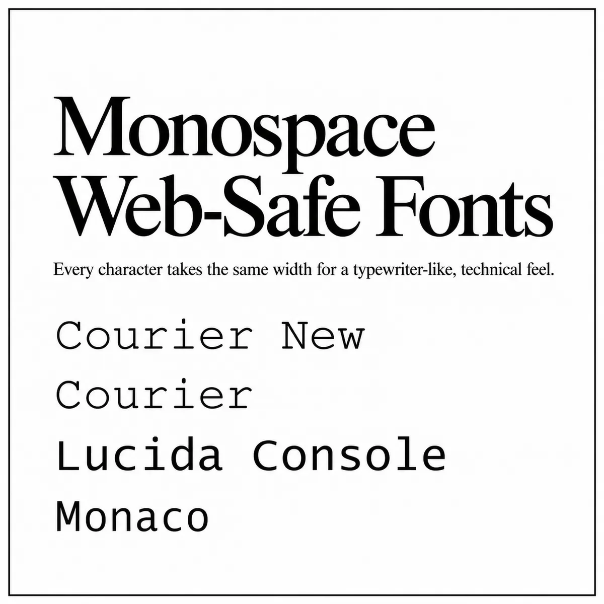 List of monospace web-safe fonts: Courier New, Courier, Lucida Console and Monaco