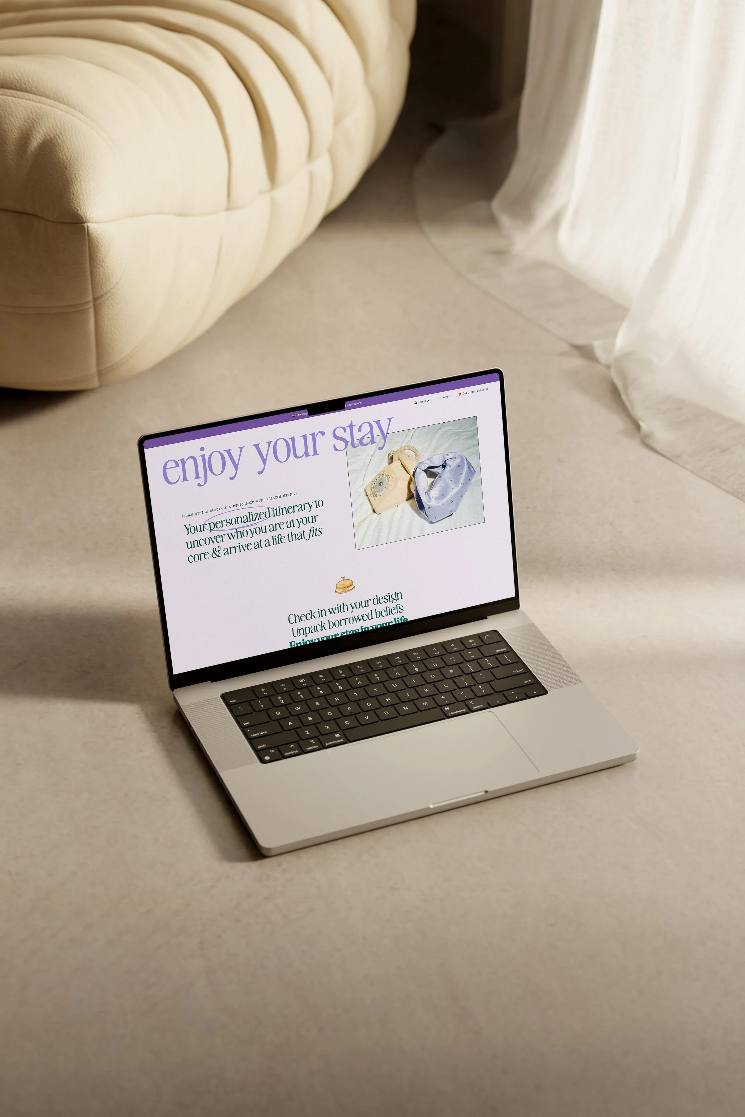 mockup of the enjoy your stay co human design website