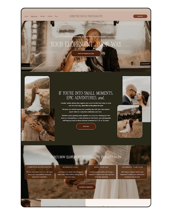 mockup of a website for a kamloops wedding photographer