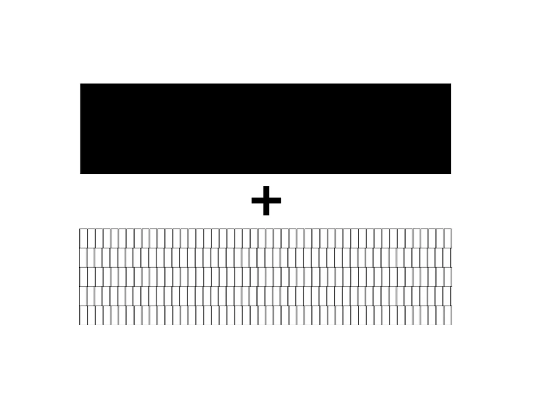 Black rectangle with white plus sign above a grid pattern of small rectangles