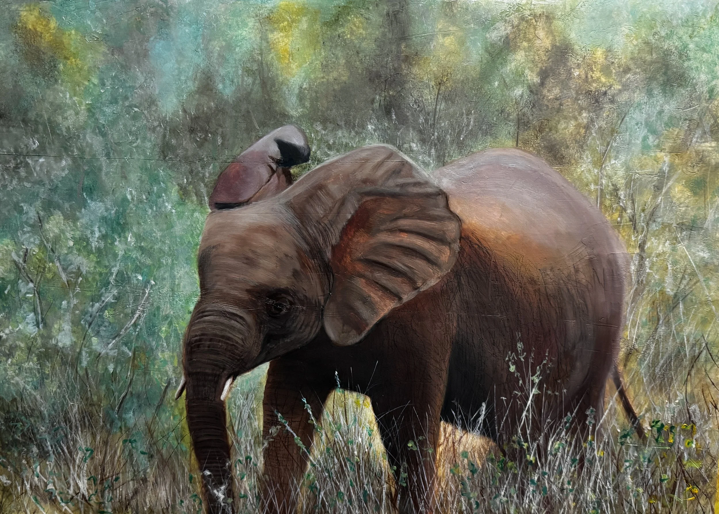 Steps of Silence, 2025, Mixed Media, Oil Painting on paper, 20" x 30"