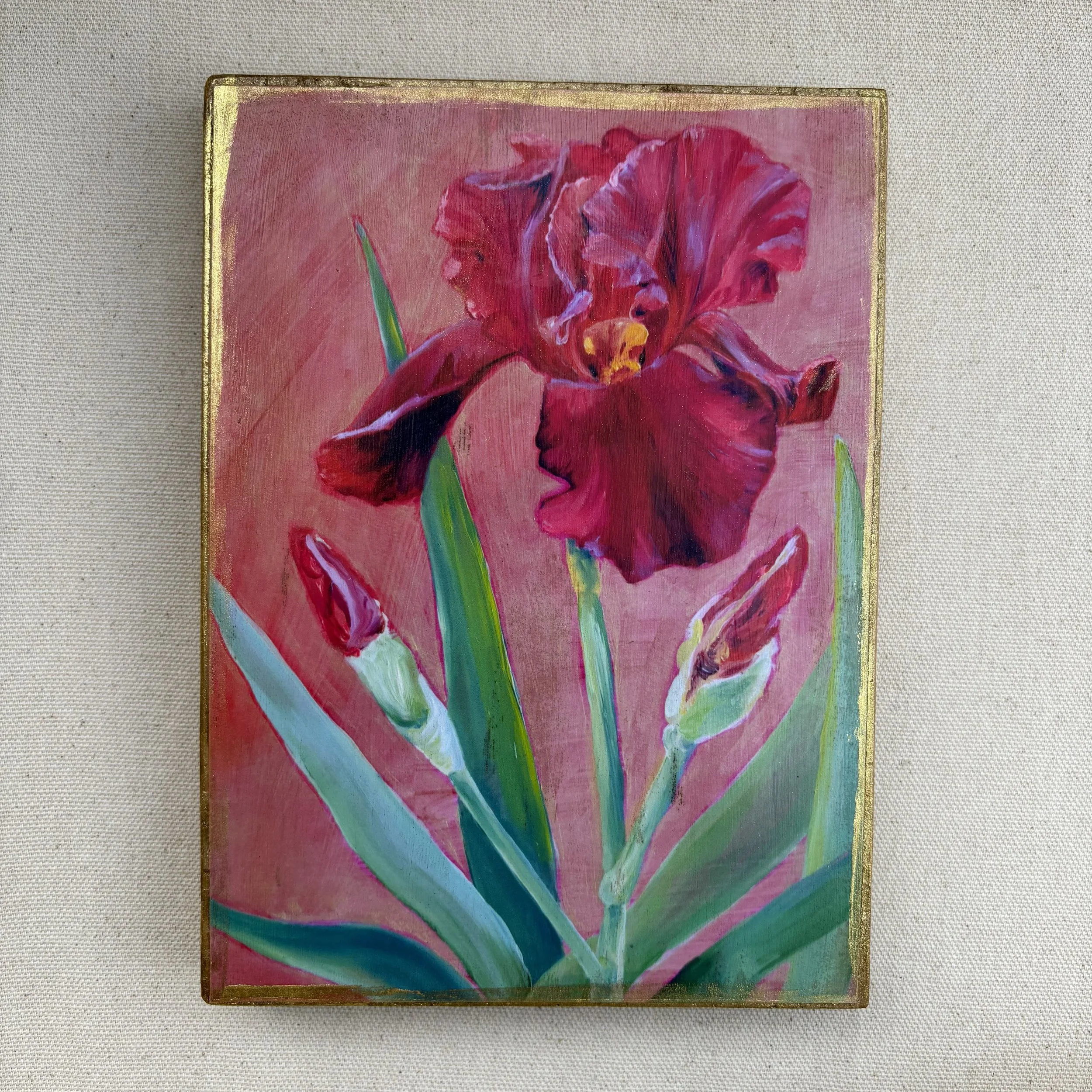 Handmade Wood Print - Iris with Magenta