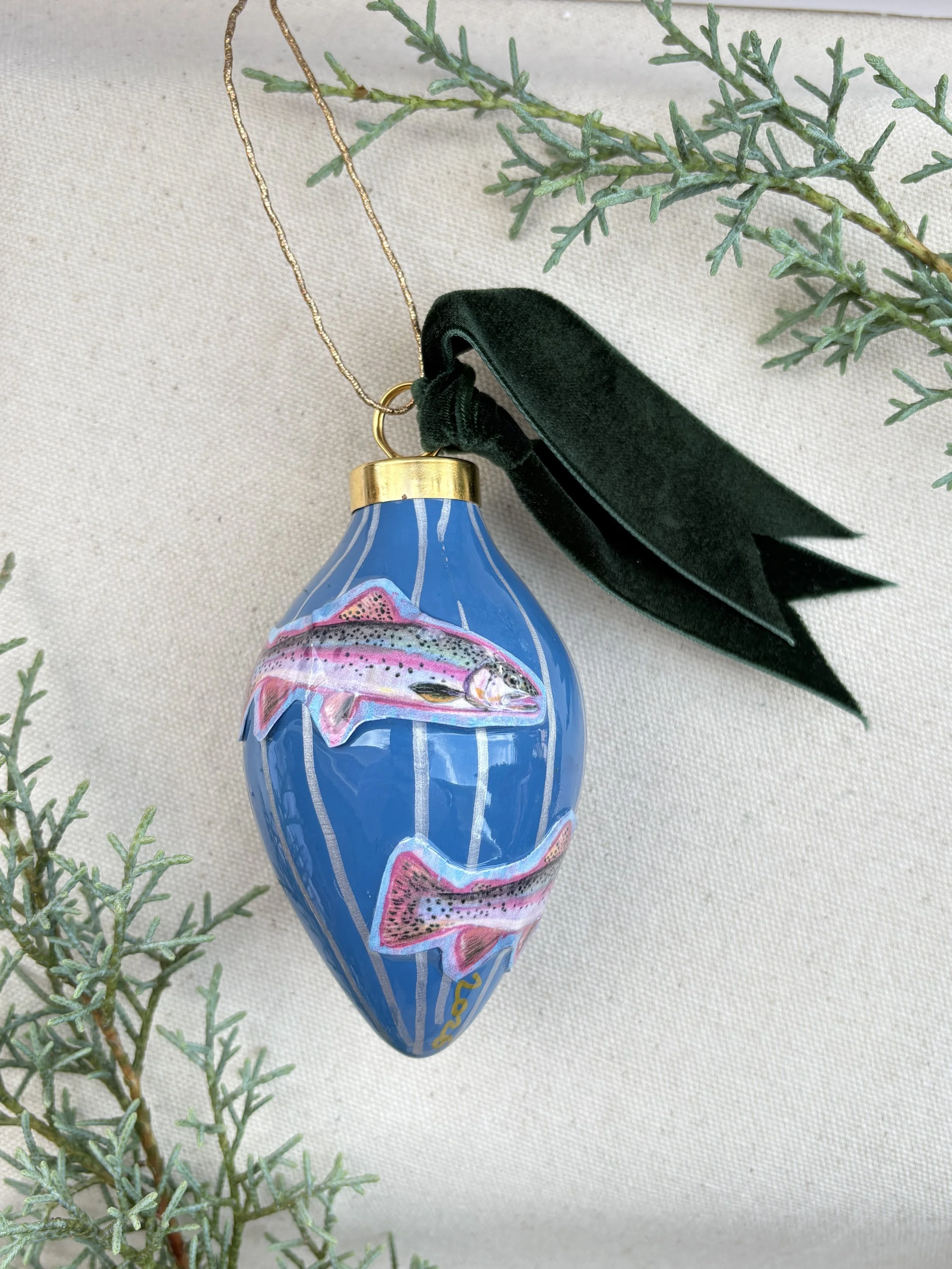 Individual- Blue Long Drop Trout Ornament