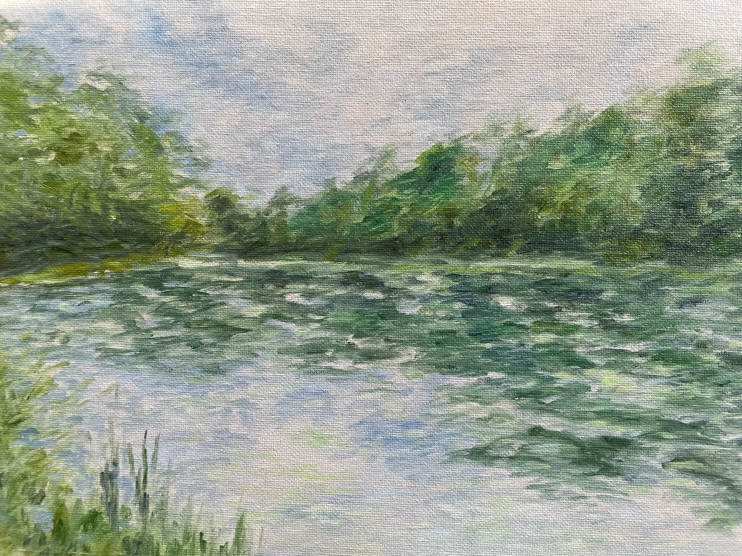 Lily Pond, water-based oil on canvas, 8" x 11"