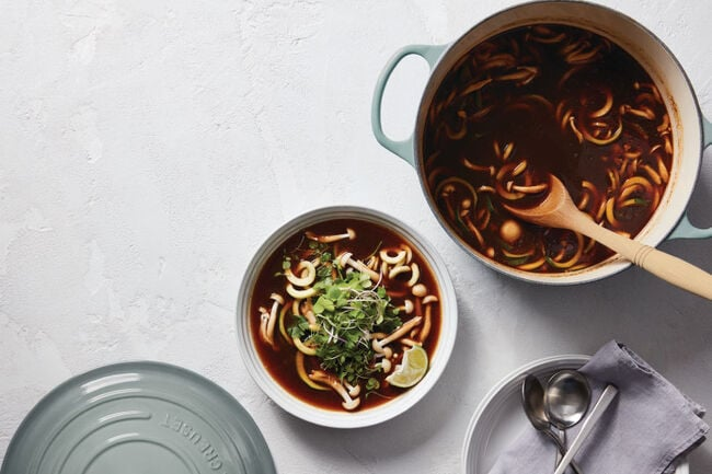 Spicy Vegetable Soup with Zucchini Noodles and Mushrooms