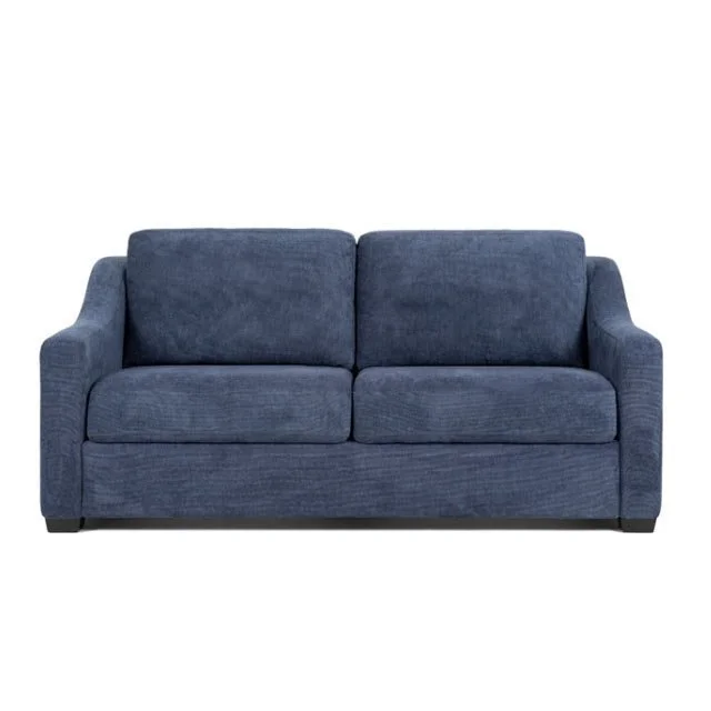 A beige sectional sofa with four cushions on the main section and an extended chaise lounge on the right side, set against a white background.