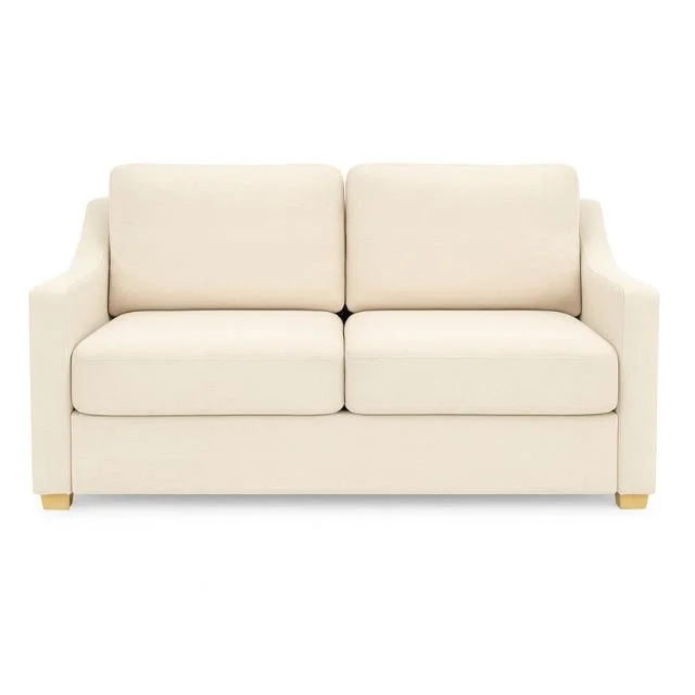 Light gray two-seat sofa with metal legs on a white background.