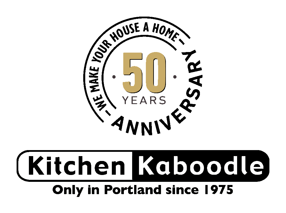 Logo celebrating 50 years for a restaurant named Kitchen Kaboodle, established in Portland since September 2005.