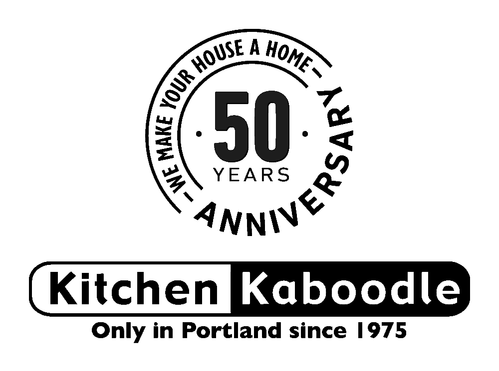 Logo celebrating 50 years of Kitchen Kaboodle, a Portland-based business established in September 2005.