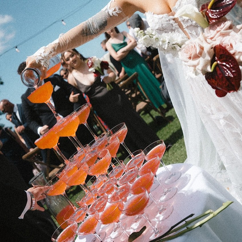 Who says it just needs to be Champagne? We love a cocktail tower 🍸 

Willow &amp; Philippa xx

@revelinwhite 
@astrabridal 
@the_flower_bomb_nz