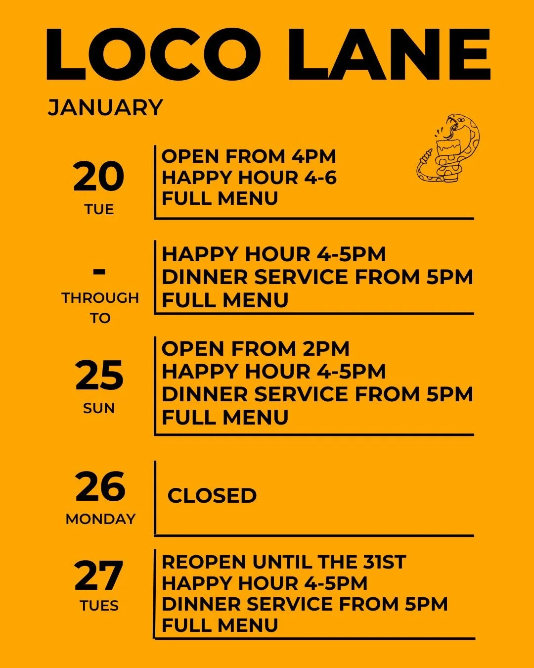 Still in holiday mode. Gates open until the 31st with one day of rest. Come get some 🌮🧡