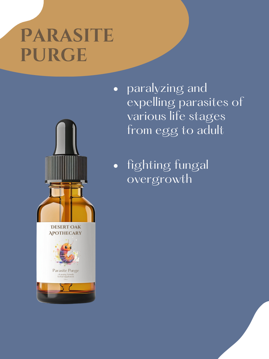 Parasite Purge uses — addresses parasites at all life stages plus antifungal support