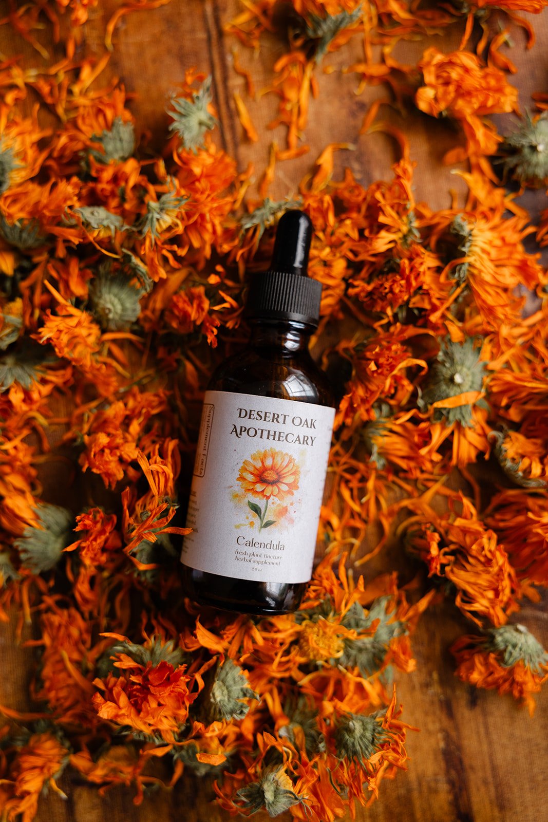 Calendula tincture made from fresh flowers to support skin health, digestion, and internal balance through plant-based care.