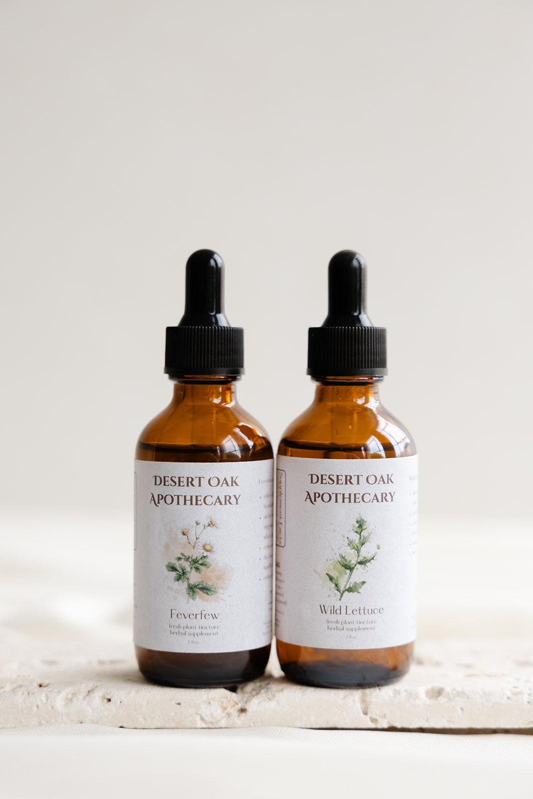 Pain Relief Package by Desert Oak Apothecary—includes Wild Lettuce and Feverfew tinctures for natural muscle and migraine support.