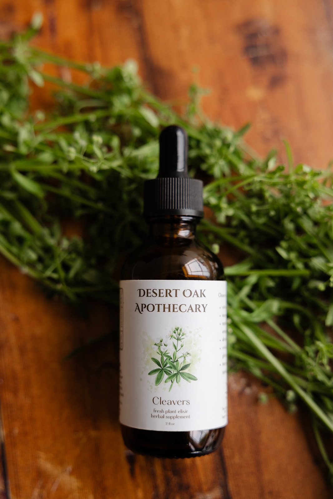 Cleavers herbal elixir traditionally used to clear sluggish lymph, support kidney function, and encourage gentle internal cleansing.