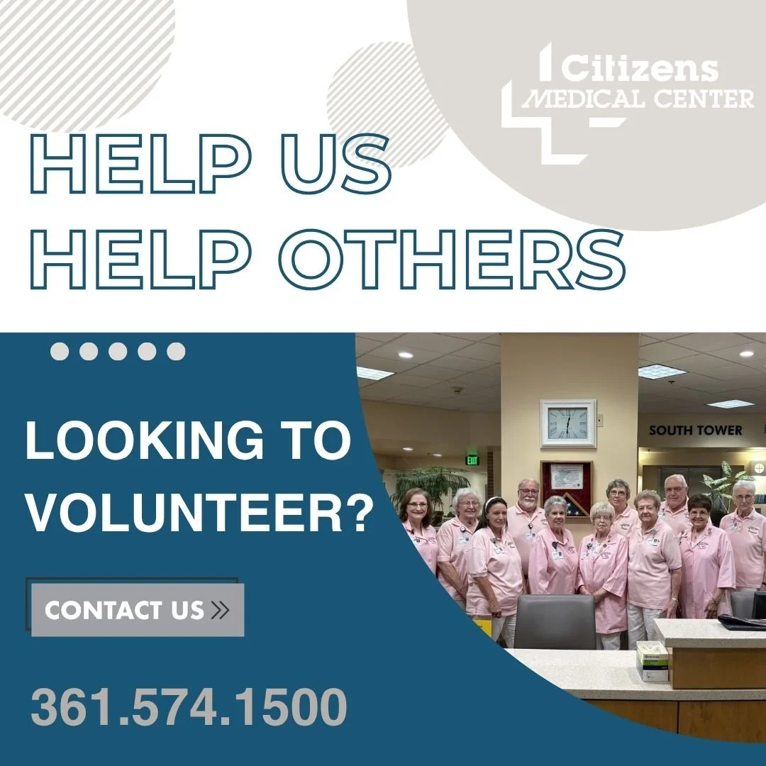 Help us help others &mdash; join the Citizens Auxiliary Volunteers! 💙

Volunteering at Citizens Medical Center is a rewarding way to give back, make new friends, and brighten someone&rsquo;s day.

📞 For more information, please call 361.574.1500 &m