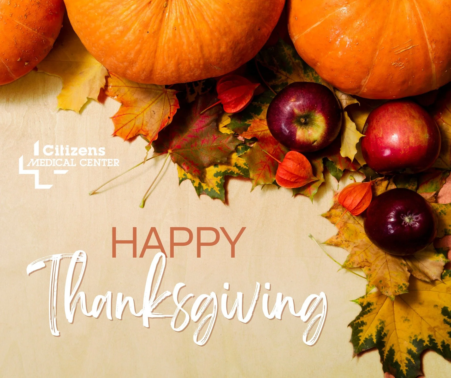 This Thanksgiving, we&rsquo;re grateful for our amazing patients, staff, and community. Your health and well-being are at the heart of everything we do! 💛

From all of us at Citizens Medical Center, have a safe and happy Thanksgiving! 🍂💛